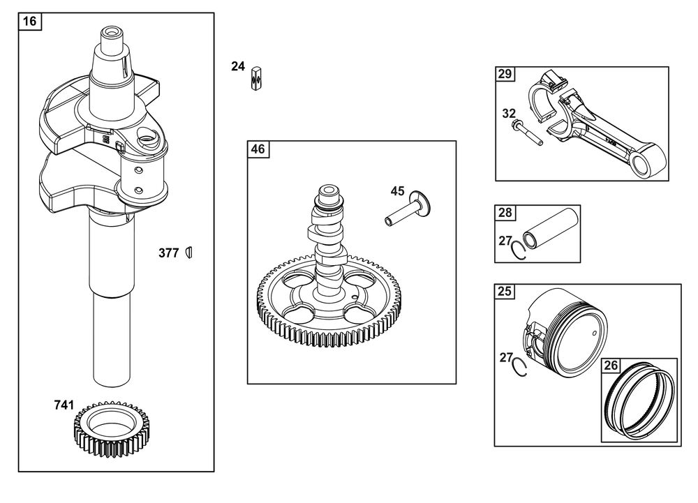Crankshaft Group Diagram and Parts List for 54E177-0108-J1 400000 - 699999 Briggs and Stratton Engine